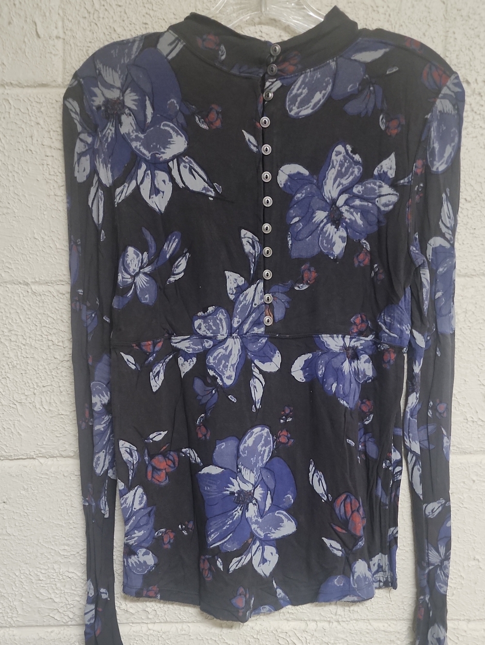 Free People Black Long-Sleeve Floral Button Front Top